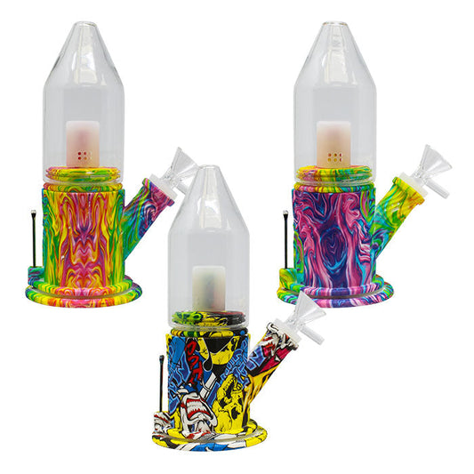 8" Psychedelic Bottle Shaped Percolator Silicone Bong