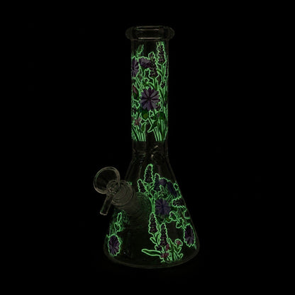 10" Glow-in-the-Dark Floral Beaker Bong