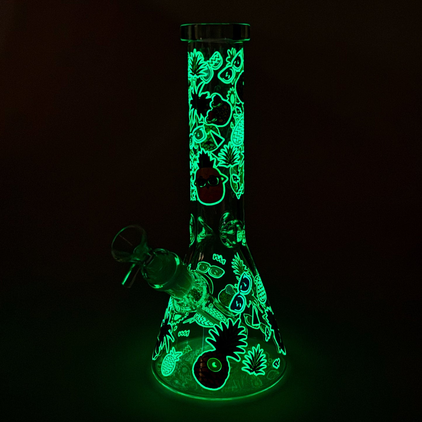 10" Glow PinePop Glass Bong – 5mm Thick Glass, Glow-in-the-Dark Pineapple Design