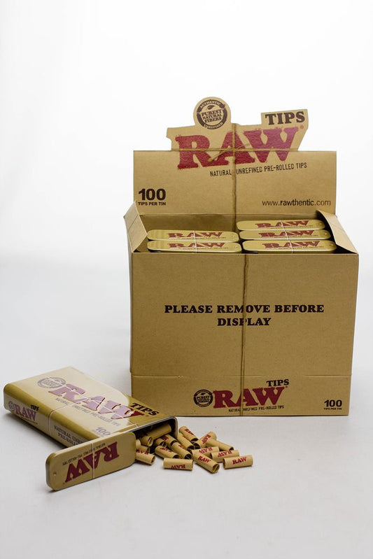Raw Rolling paper pre-rolled filter tips 100 in a tin case - 6 units