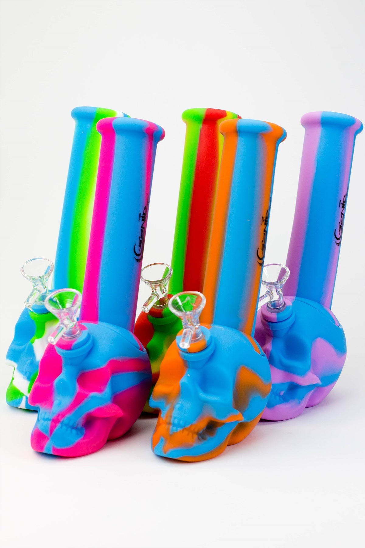9" Genie skull multi colored detachable silicone water bong
