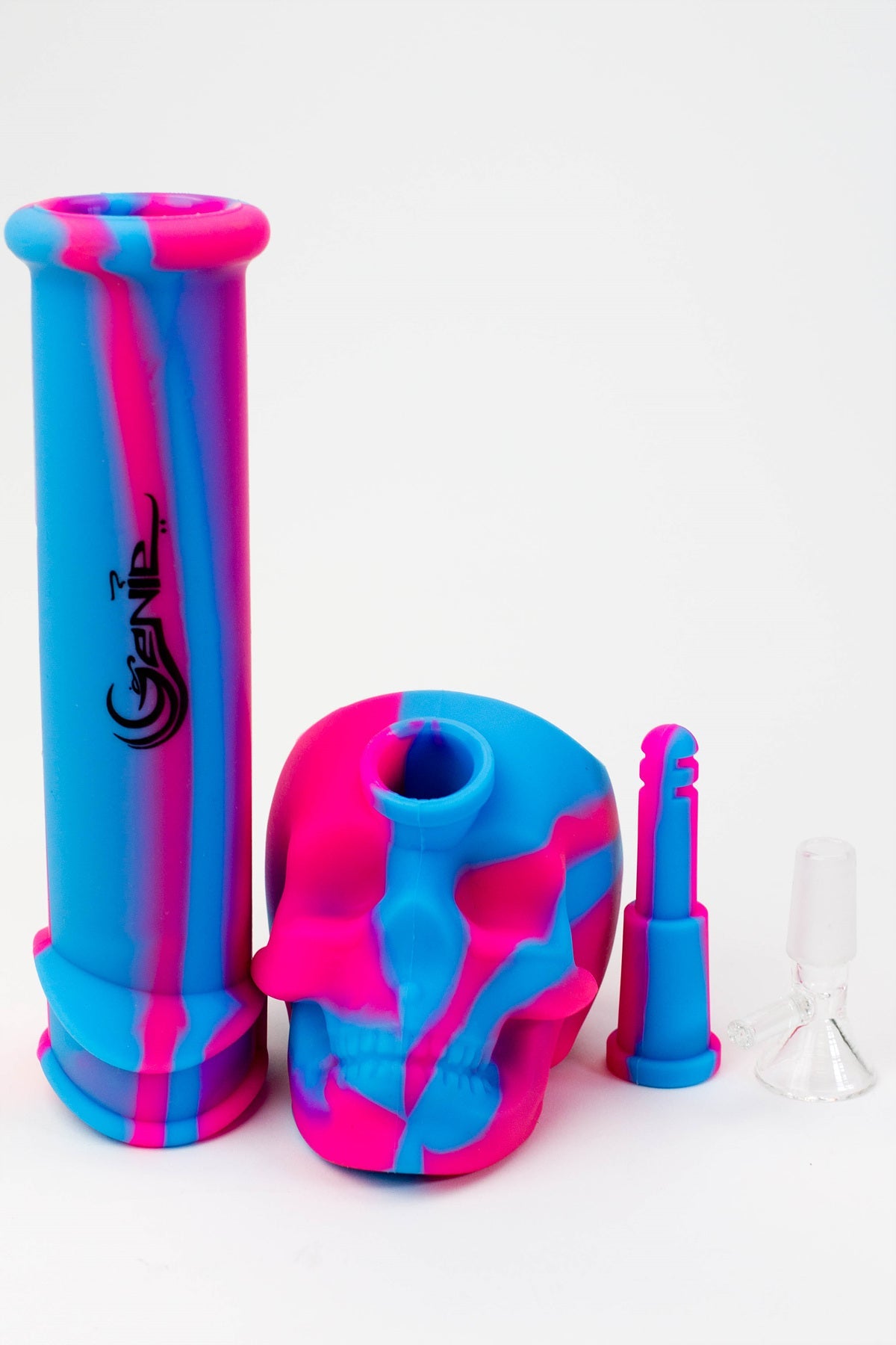 9" Genie skull multi colored detachable silicone water bong