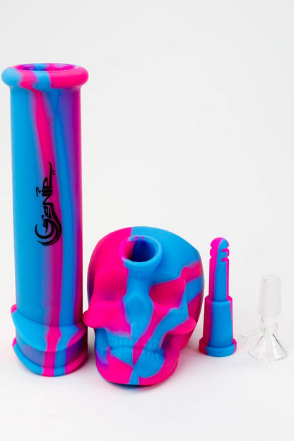 9" Genie skull multi colored detachable silicone water bong