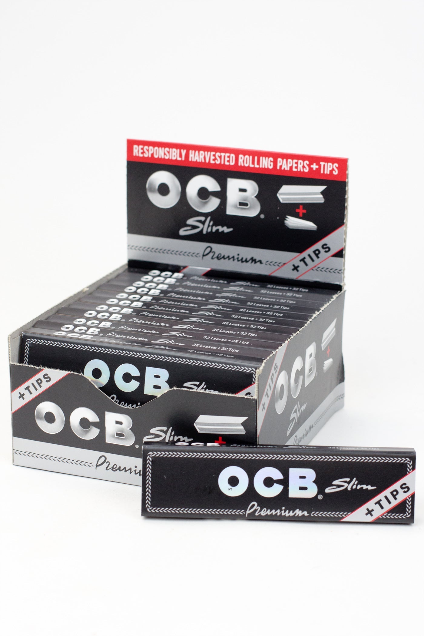 OCB King Slim Premium rolling paper with Tips - 24 packs