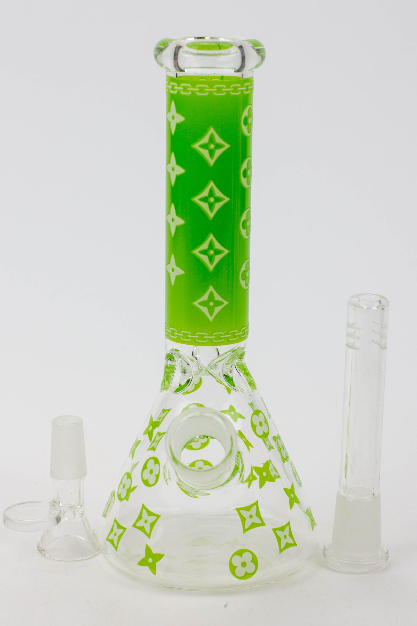 7.5" Luxury Pattern glow in the dark beaker glass water bong
