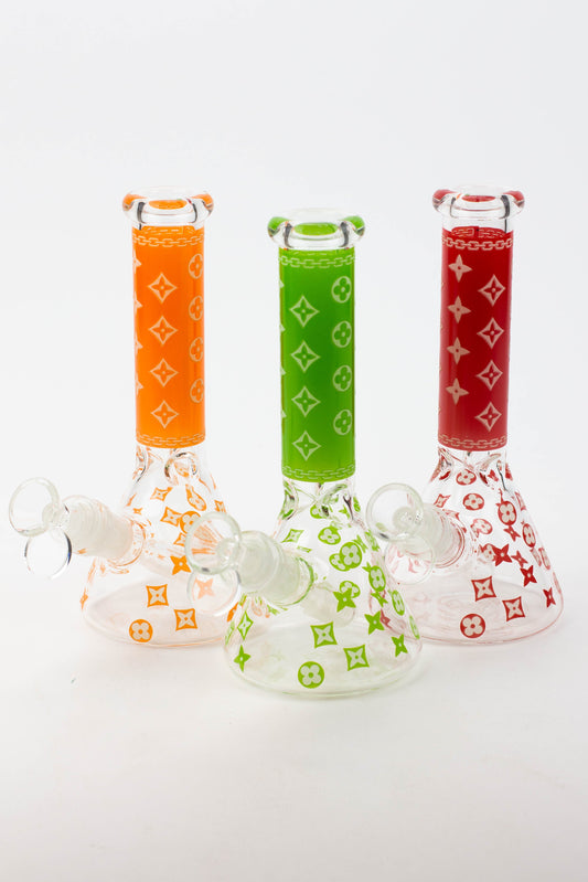 7.5" Luxury Pattern glow in the dark beaker glass water bong