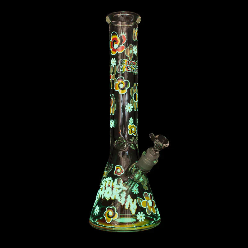 Cheech & Chong® Glass | 15" 7mm Thick Tie Dye Glow-in-the-Dark Water Pipe