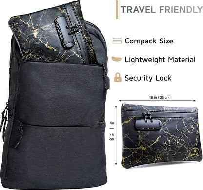Lockable Storage Bag, Smell, Odor & Water Resistant Pouch for Travel, Cash, Money, Valuables, Medicine, Jewelry, Cosmetics, Zipper Safe with Pocket Organizer and Combo-Lock