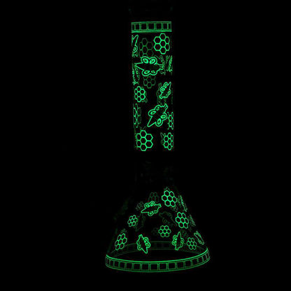 14" Honey Bee Glow-in-the-Dark Glass Beaker Bong – 7mm Thick