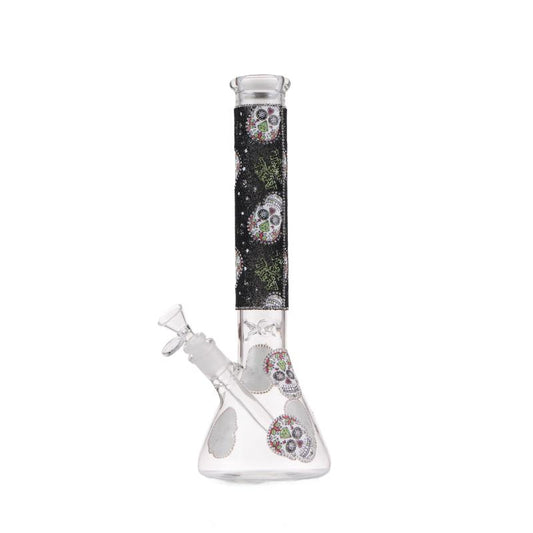14" Graphic with cubic zirconia decor glass beaker water bong