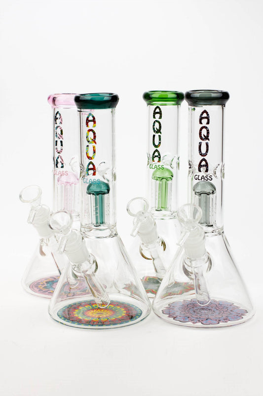 9" AQUA Single tree arms percolator glass water bong