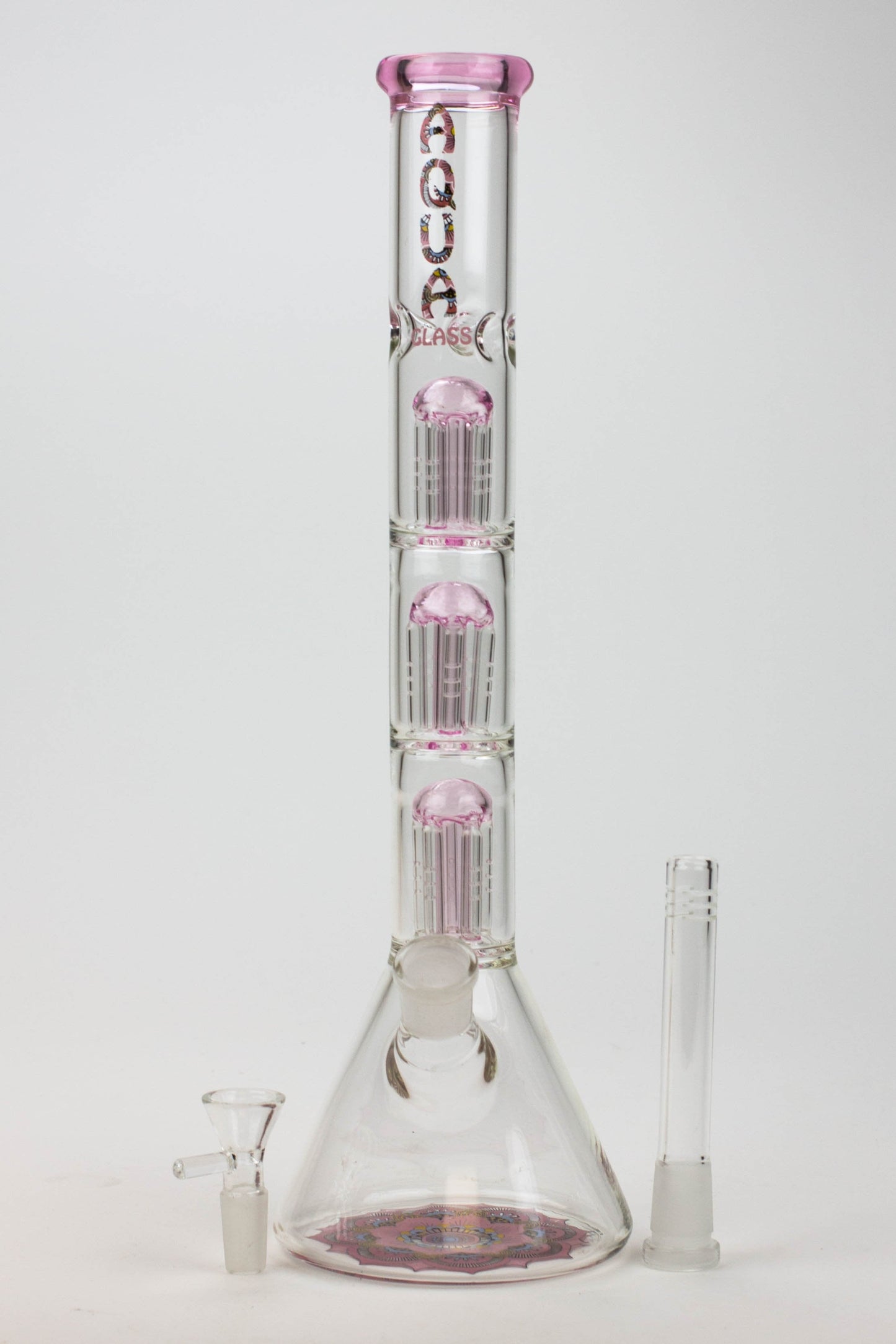 13.5" AQUA 5mm Triple tree arms percolator glass water bong