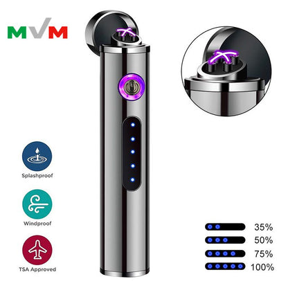 Portable Electronic Lighter USB Arc pipe Lighter with LED Button and Battery Indicator