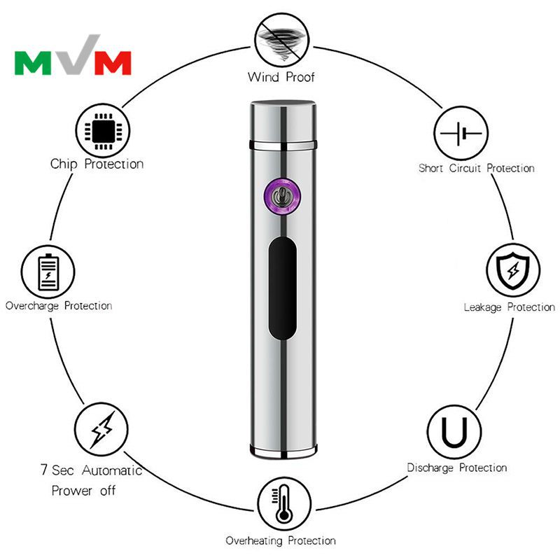 Portable Electronic Lighter USB Arc pipe Lighter with LED Button and Battery Indicator