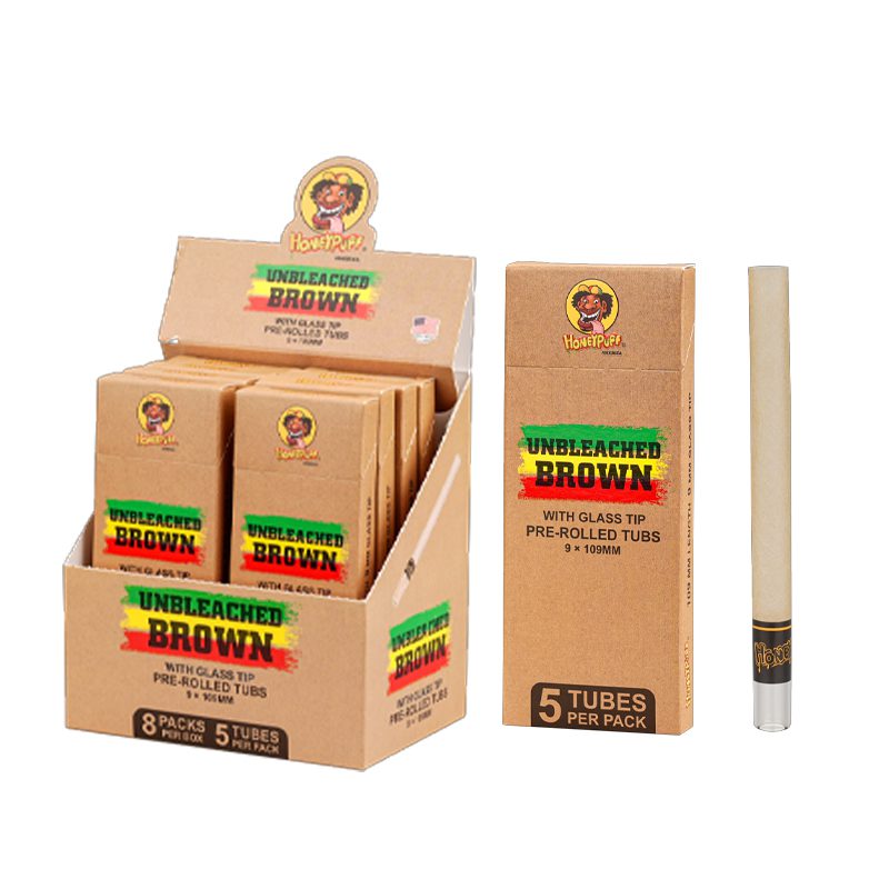 Honey Puff | Pre-Rolled Tubes with Glass Tip – Unbleached Brown (Box of 8)