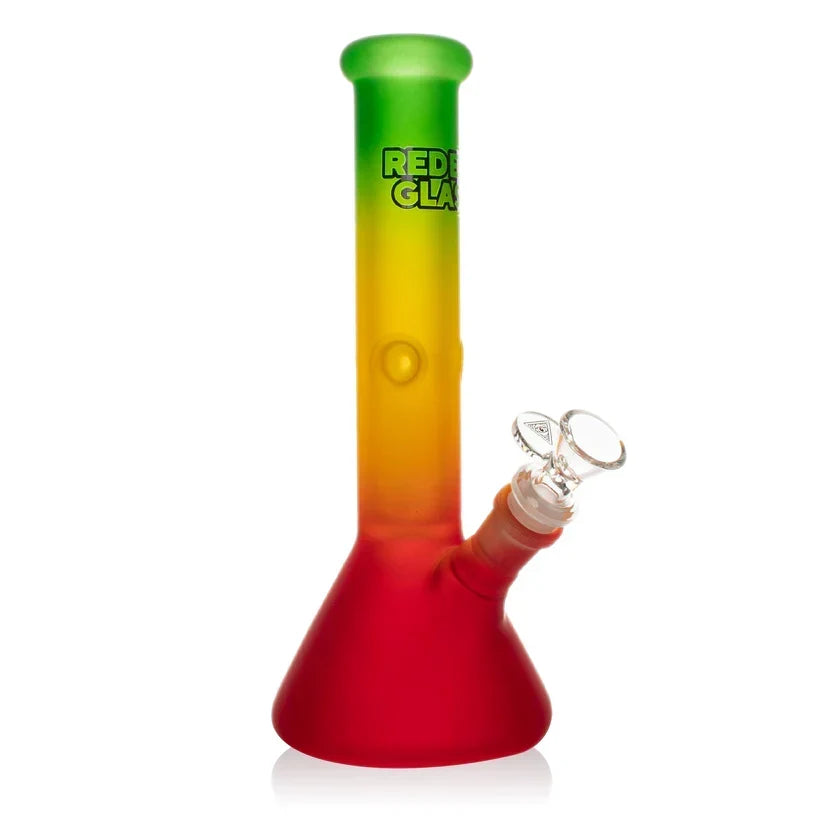 Red Eye Glass 10" Frosted Rasta Beaker Bong with Dome Perc