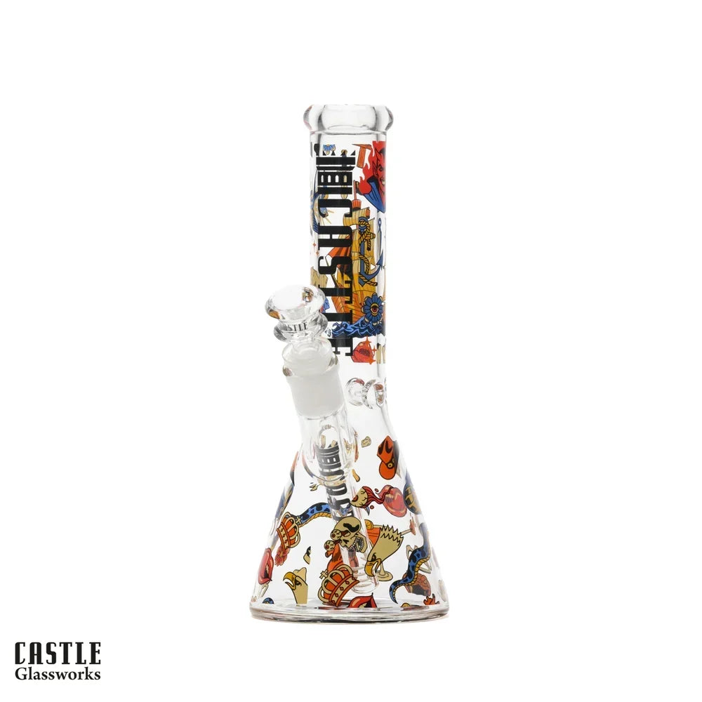 10" Tattoo Beaker Bong - 5mm Thick Glass