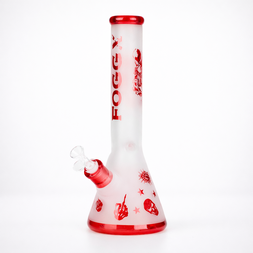 FOGGX | 14" Sandblasted Frosted Small Skull Beaker Glass Water Pipe – 7mm Thick