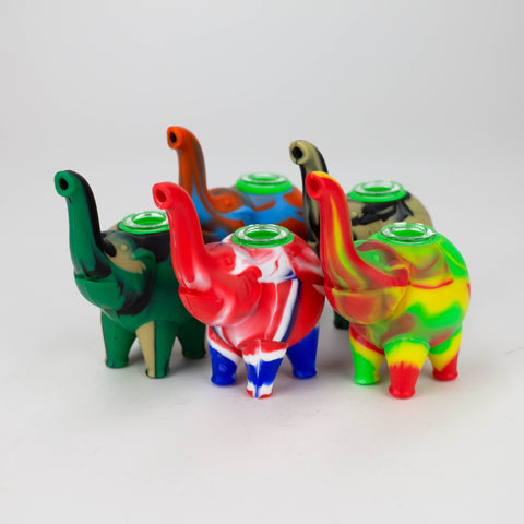 4.5" elephant Silicone hand pipe with glass bowl-Assorted_0