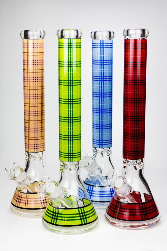 17.5" Check pattern 9 mm glass beaker bong_0