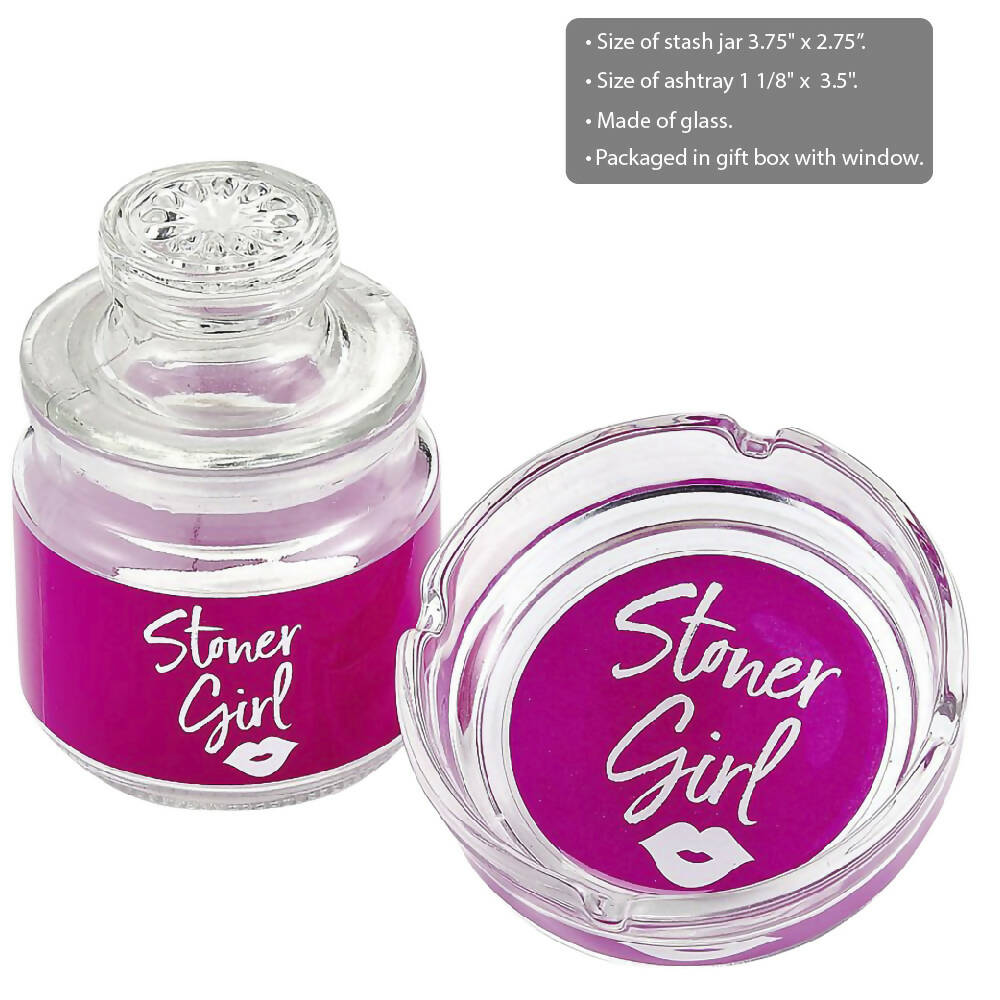 ASHTRAY AND STASH JAR SET - PINK STONER GIRL DESIGN_3