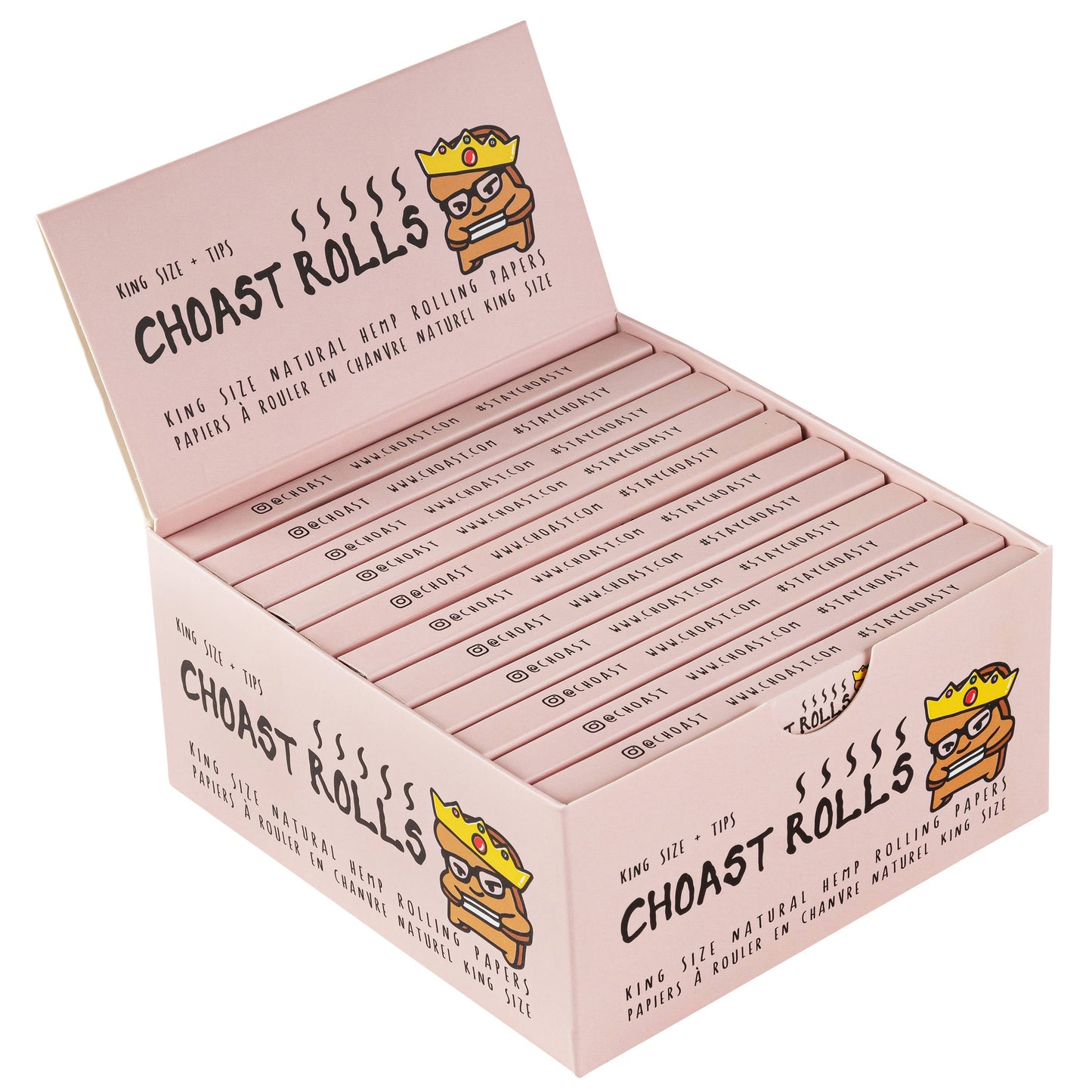 Natural Hemp Rolling Papers - Choast Rolls Kings, Carton of 22 booklets, - King Size Quality Rolling Papers with Filter Tips and Magnet Lid_0