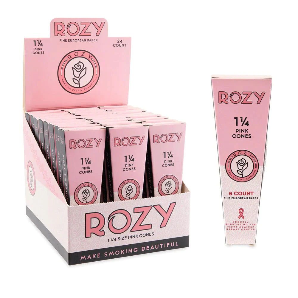 Rozy | Pink 1 ¼ Size Pre-Rolled Cones 6pk – 24ct Display_0