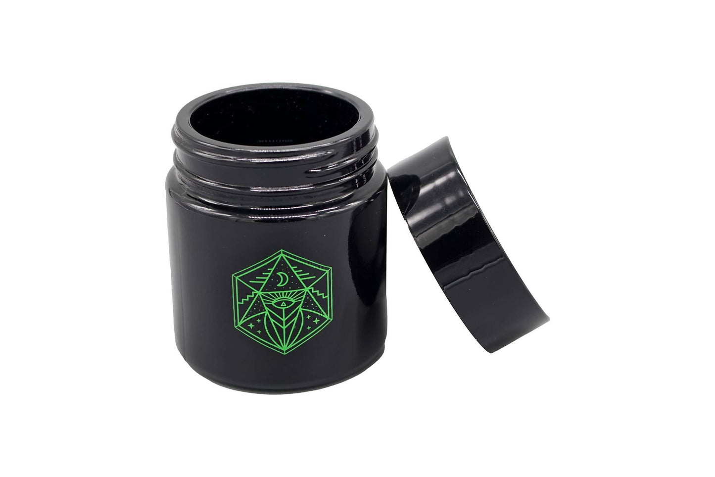 Small Glass Storage Jar and Lid - Real Printed Artwork - UV Protection - Helps Keep Goods Fresh with Light Protection- Tinted Black - 100 ml - Ancient Symbol Design - Accessories By Leaf-Way Brand_3