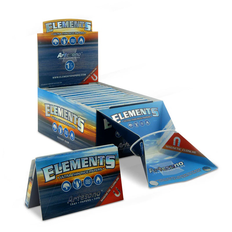 Elements Ultra Thin Rice Rolling Papers Artesano 1 1/4 Size Papers Tray & Tips_0