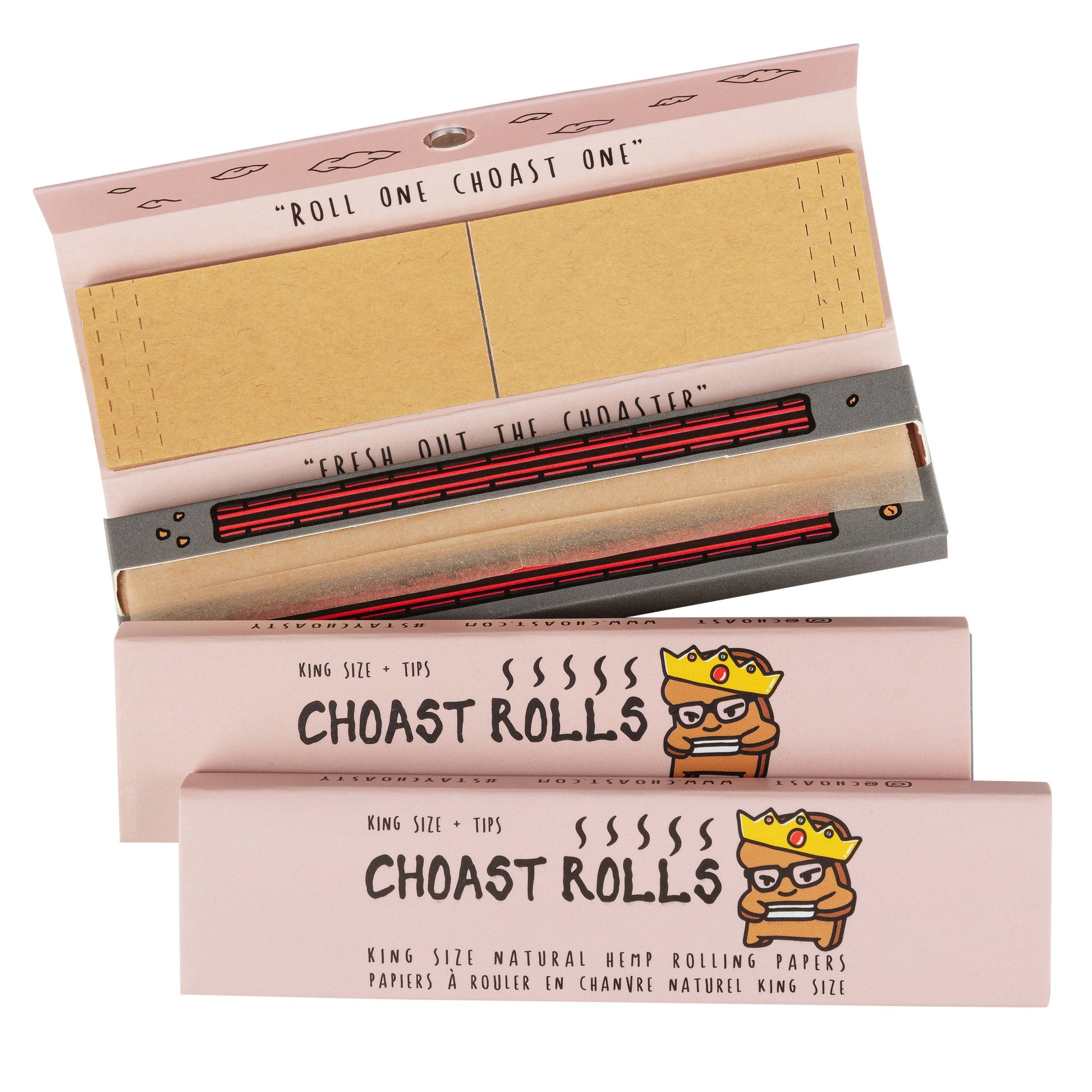 Natural Hemp Rolling Papers - Choast Rolls Kings, Carton of 22 booklets, - King Size Quality Rolling Papers with Filter Tips and Magnet Lid_1